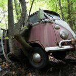 Uno de los clásicos más emblemáticos de la marca alemana, el Volkswagen T1 Bus, también conocido como el “Split-Screen”, es un símbolo de la contracultura y la era del hippismo. En los desguaces, este modelo se ha convertido en una verdadera rareza. Encontramos un ejemplar en Old Car City, Georgia, que parecía haber sido absorbido por la naturaleza, con árboles creciendo dentro de sus arcos de rueda. A pesar de estar en malas condiciones, este T1 es un claro ejemplo de la longevidad y el impacto cultural que ha tenido el modelo en todo el mundo.